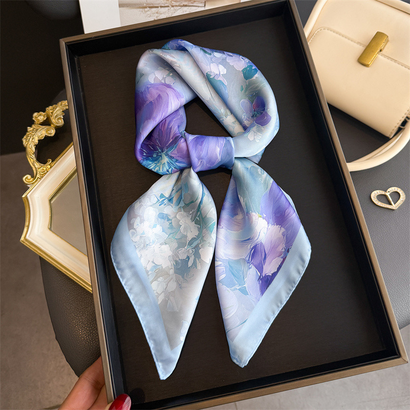 Women Fashion Necktie - Foulard carré en soie imprimé Floral