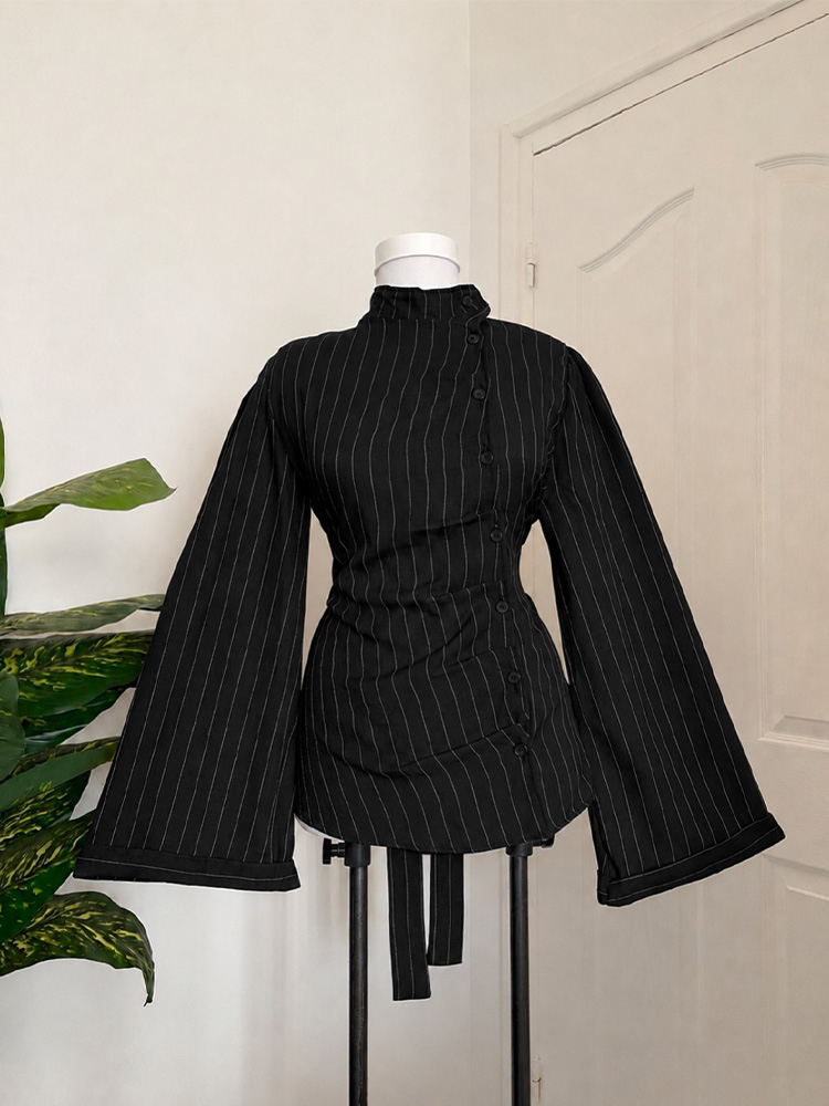 Women Fashion Necktie - Haut à manches longues pour femme,