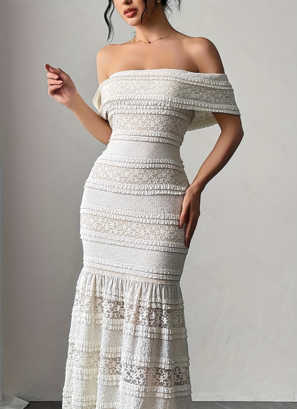 Women Fashion Dress Names - Robe en dentelle asymétrique pour femme,