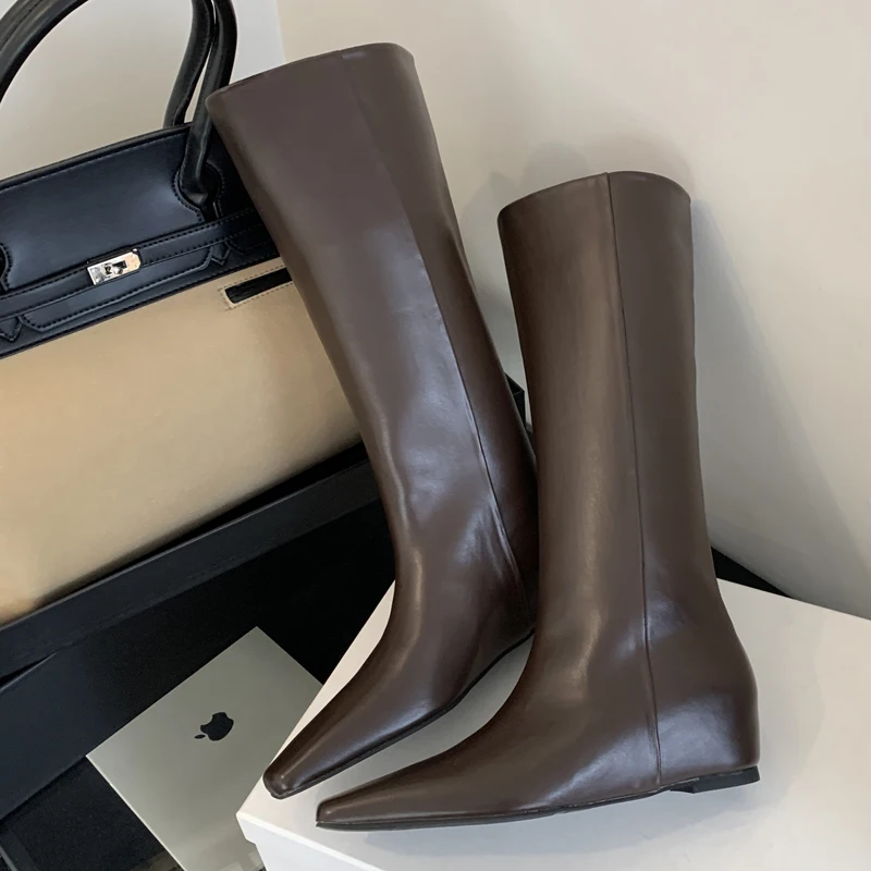 Women'S Fashion Knee High Boots - Eilyken cuir souple bout pointu femmes