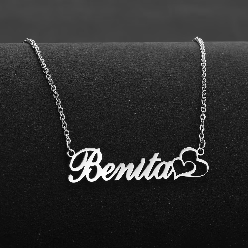 Women Fashion Names - Collier personnalisé à double cœur avec