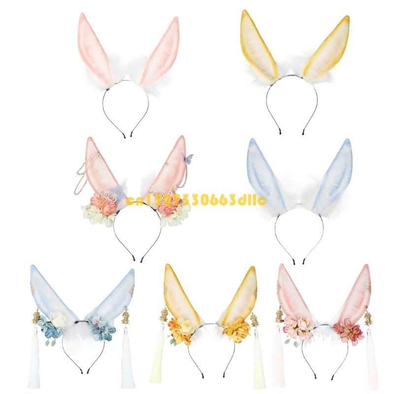 Women Fashion Photoshoot - Bandeau oreilles lapin en peluche réglable,