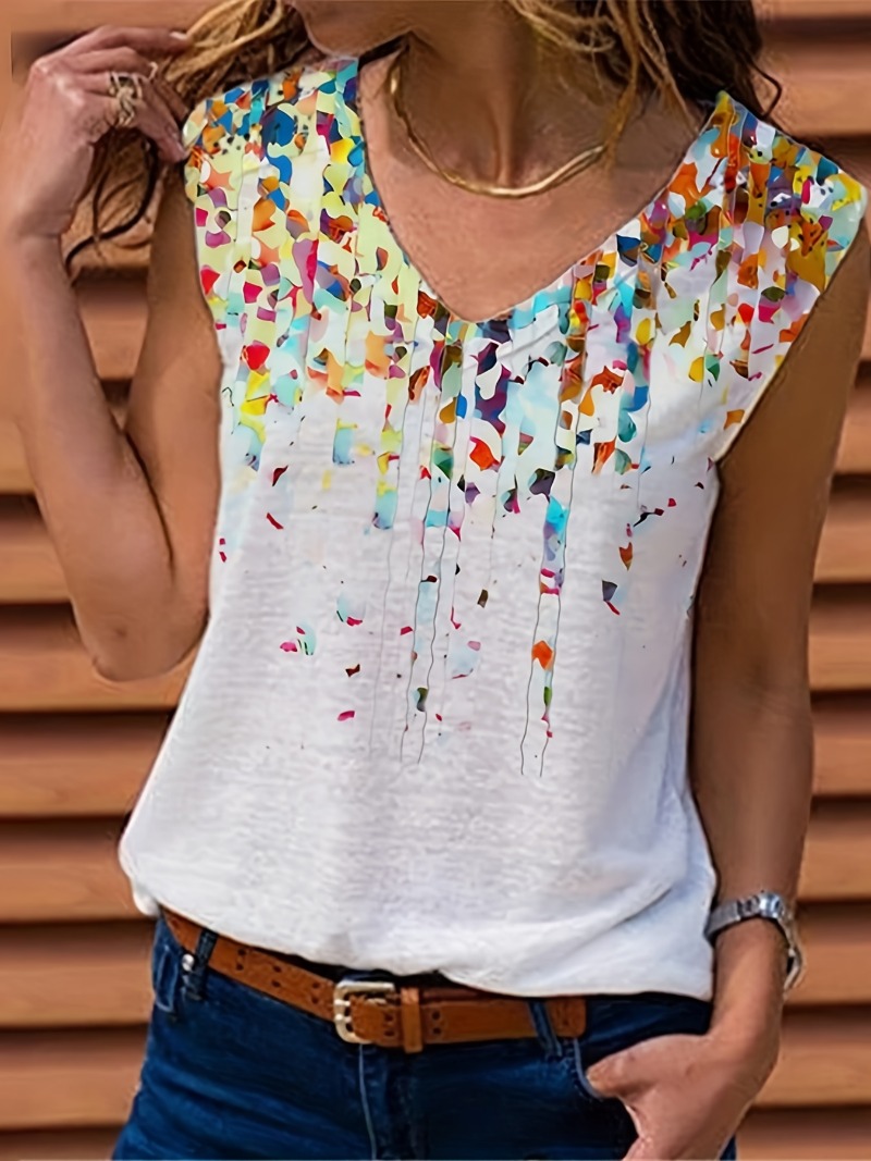 Haut à col en V imprimé fleuri - Women'S Fashion Vest Tops avis et prix